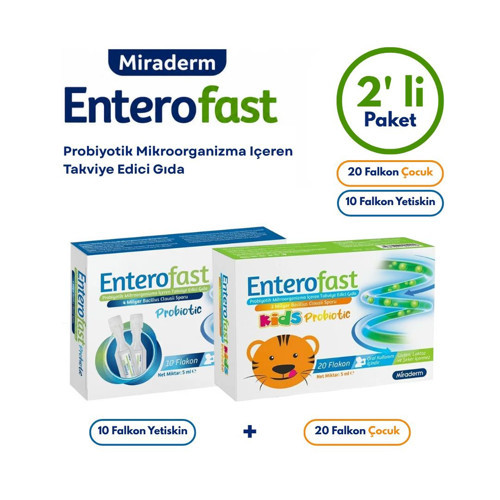 Aile Probiyotik Seti ENTEROFAST PROBIOTIC 20 FALKON ÇOCUK - ENTEROFAST PROBIOTIC 10 FLAKON YETİŞKİN