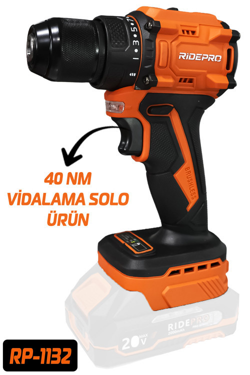 RIDEPRO RP-1132 20V 40 Nm Kömürsüz Şarjlı Vidalama – Solo Makine