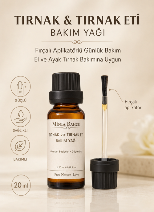 Minia Bahçe Tırnak ve Tırnak Eti Bakım Yağı – 20 ml | Fırçalı Aplikatörle Yoğun Bakım