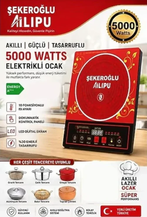 Ailipu Bütün Tencereleri Kabul Eden Elektrikli Ocak 5000 Watt