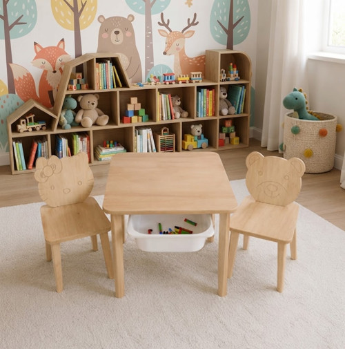 Montessori Ahşap Figürlü Çocuk Etkinlik ve Aktivite Masası