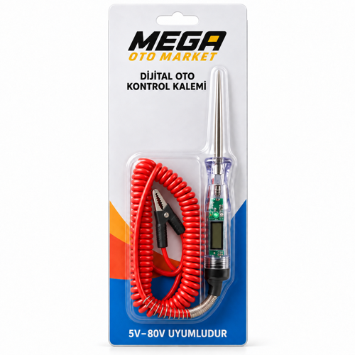 Mega Oto Market 5V-80V Dijital Araç Kontrol Kalemi LCD Voltaj Ölçer Araç Elektrik Test Cihazı