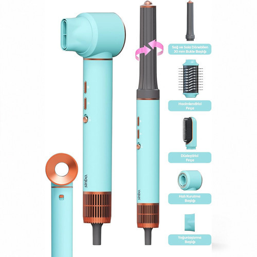 MAVİ AİR BRUSH 5İN1=BUKLE-HACİMLE-DÜZLEŞTİR-2-FIRÇA SAÇ KURUTMA - ŞEKİL MAKİNESİ 1300W 3-KDM.HIZ SICAKLIK SHD-1729