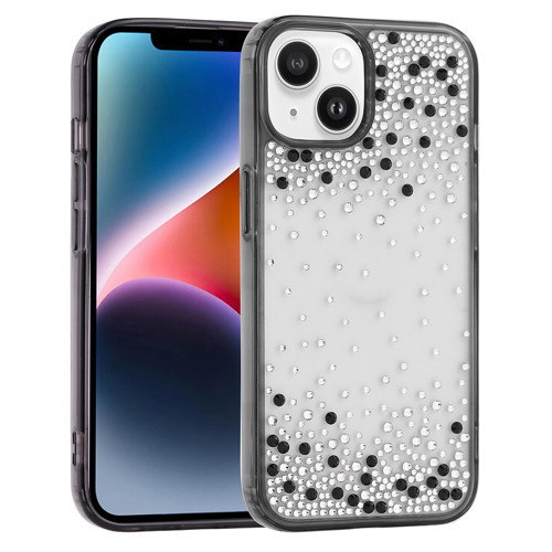 iPhone 13 Kılıf Kamera Yükseltili Simli Damla Taşlı Silikon