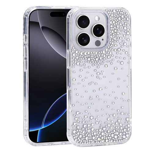 iPhone 16 Pro Kılıf Kamera Yükseltili Simli Damla Taşlı Silikon