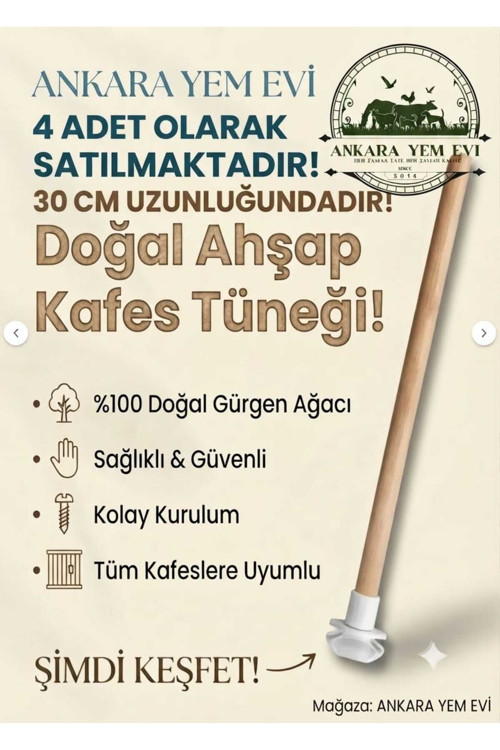 Plastik Başlıklı 30 Cm Gürgen Kafes Tüneği 4 Adet