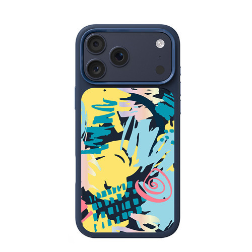 iPhone 18 Pro Max Kılıf M-safeli 3D Baskılı Tasarım Graffiti Serisi Kapak Lacivert-Sarı