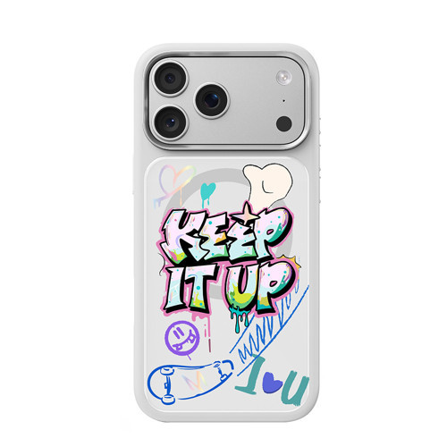 iPhone 18 Pro Uyumlu Kılıf M-safe Özellikli 3D Baskılı Tasarım Graffiti Serisi Kapak Beyaz