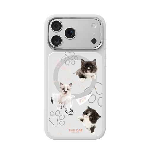 iPhone 18 Pro Uyumlu Kılıf M-safe Özellikli 3D Baskılı Tasarım The Cat Serisi Kapak Beyaz