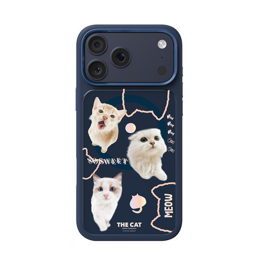 iPhone 18 Pro Max Kılıf M-safe Özellikli 3D Baskılı Tasarım The Cat Serisi Kapak Lacivert