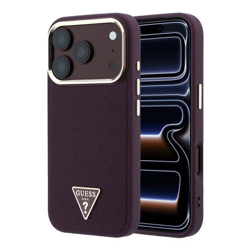 iPhone 18 Pro Uyumlu Kılıf Orjinal Lisanslı M-safe Şarj Özellikli Grained Triangle Kapak Bordo