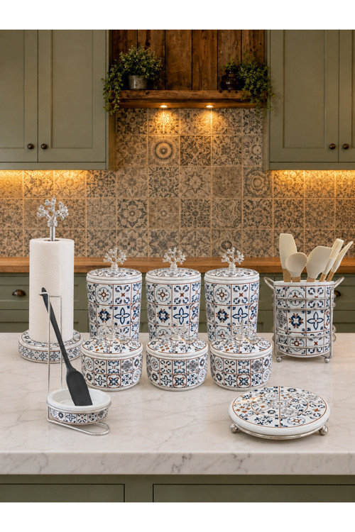 Mutfak Seti - Çeyiz Seti 105 Düz Kapak 10 Parça Ceramic Desen Gümüş