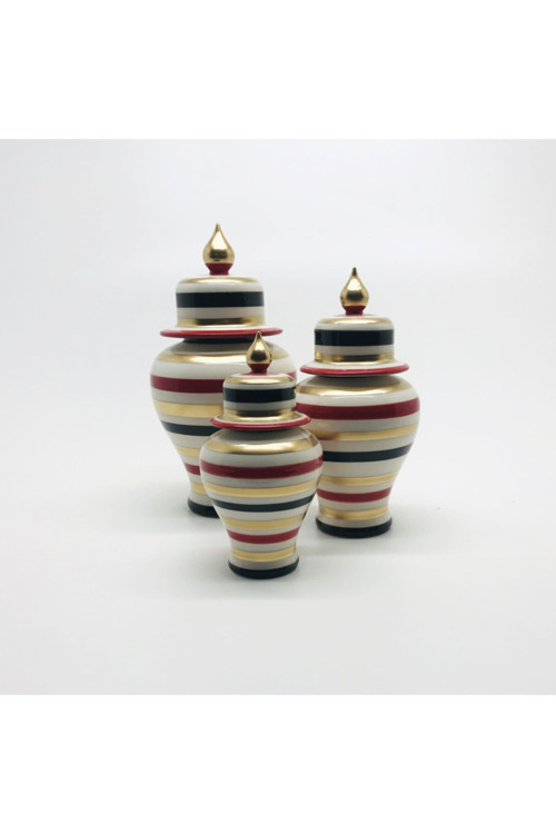 Dekoratif Şah Küp M 3Lü Set Kırmızı Siyah Gold Zebra