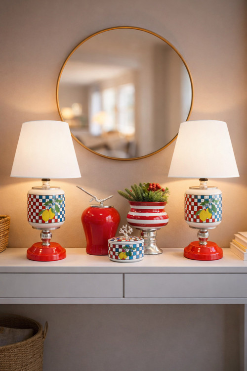 Salon Seti Oval Abajur Aydınlatma Limon Damalı Ve Dekoratif Obje Limon Damalı Gümüş