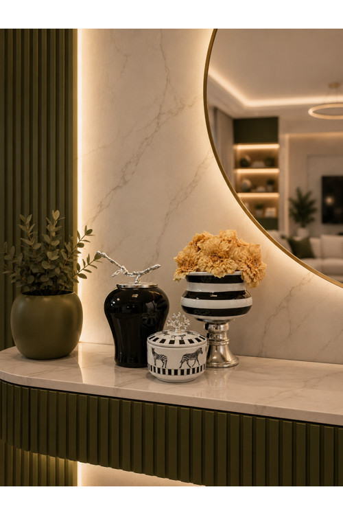 Dekoratif Obje Salon Seti Zebra At Desen Kutu Siyah Zebra Ayaklı Saksı Siyah Şah Gümüş
