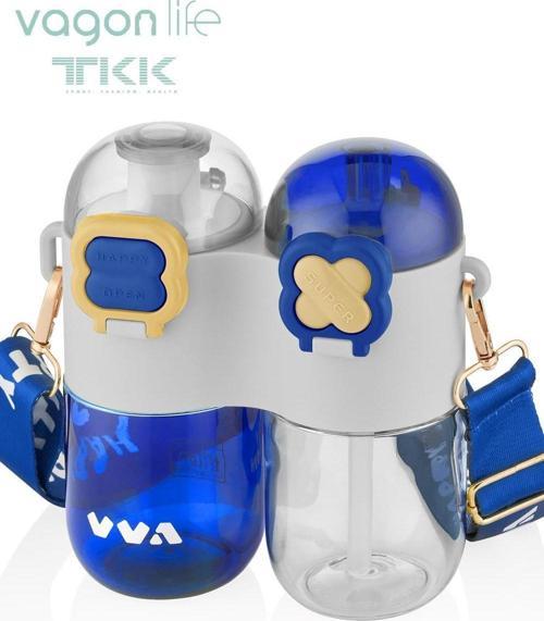 TKK Tek Gövde Çift Hazne 2*400 800ml Sıvı Kapasiteli Boyun Askılı Pipetli /Rahat içim Tritan Matara