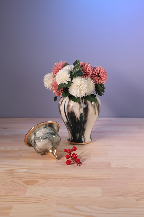 Şah Küp Petrol Yeşil Siyah Koyu Marble 25 Cm