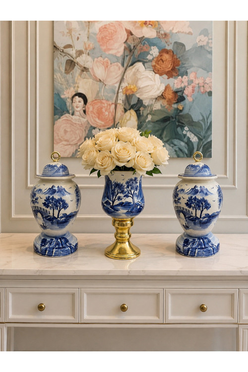 Blue Blanc Collection Series Handmade Blue And White Sultan Cube Bell Gold