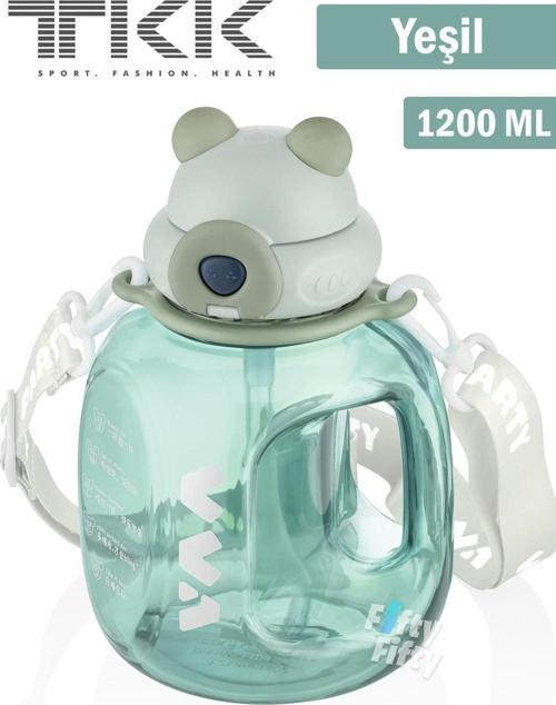 TKK VVA1200 ML Çift Kullanım Pipetli/Rahat içim Bpa İçermeyen Askılı Tritan Su Matarası FFTKK1002-1200ML