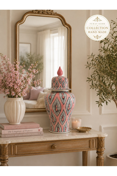 Collection Series Handmade Ceramic Cubes With A Pink Geometric Pattern