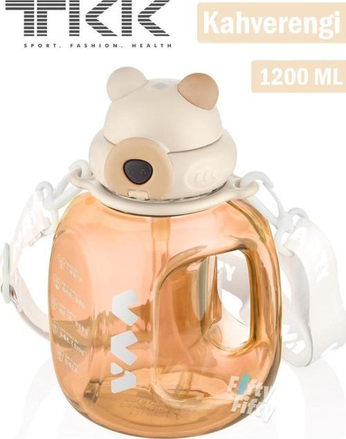 TKK VVA1200 ML Çift Kullanım Pipetli/Rahat içim Bpa İçermeyen Askılı Tritan Su Matarası FFTKK1002-1200ML