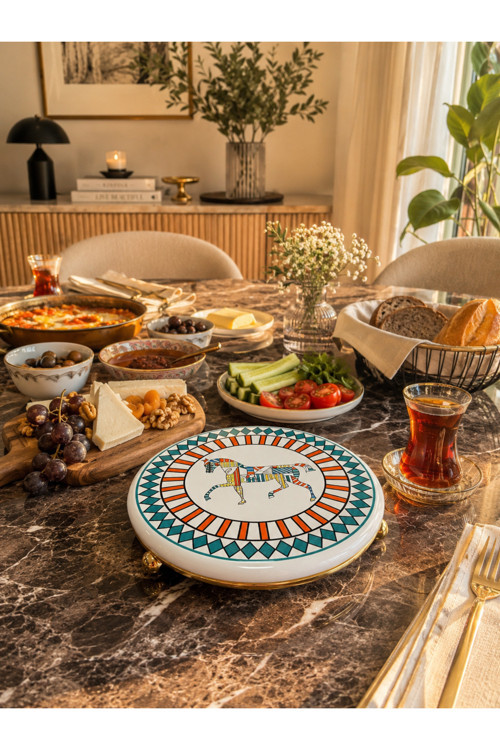 Nihale Çaydanlık Tava Altlığı Herm Renkli Desen Gold