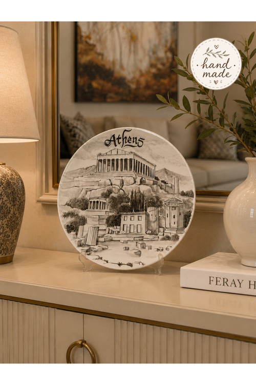 El Yapımı 30 Cm Dekoratif Seramik Tabak Athens Desenli