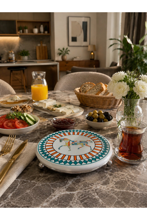 Nihale Çaydanlık Tava Altlığı Herm Renkli Desen Gümüş