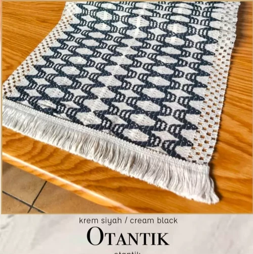 Masa Üzerine Runner, Sehpa Örtüsü Fransız Dantel Detaylı Otantik 40 x 140 cm Kreme Siyah