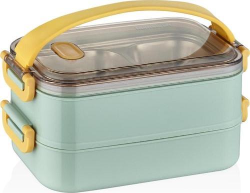 Bento Lunch Box Ofis-Okul İçin Yeni Nesil Sefer Tası 2 kat Taşıma Kulplu Çelik FF367