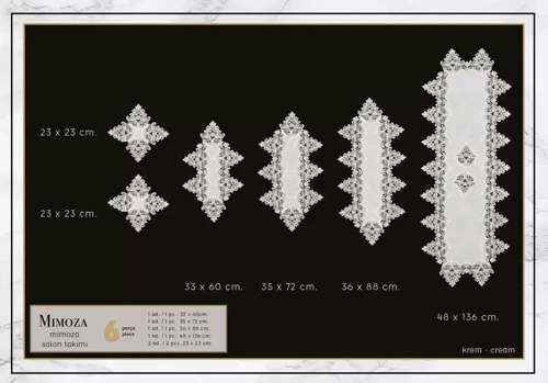 Salon Takımı Çeyizlik Mimoza Model Krem 5 Parça Dantel Runner Seti