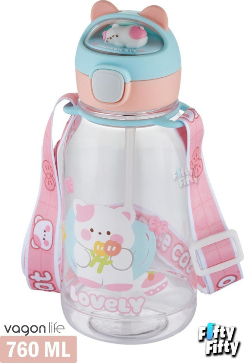 Pipetli 760 ML Boyun Askılı Çocuk Su Matarası 3D Hayvan Figürlü-FFVGN2021-760ML