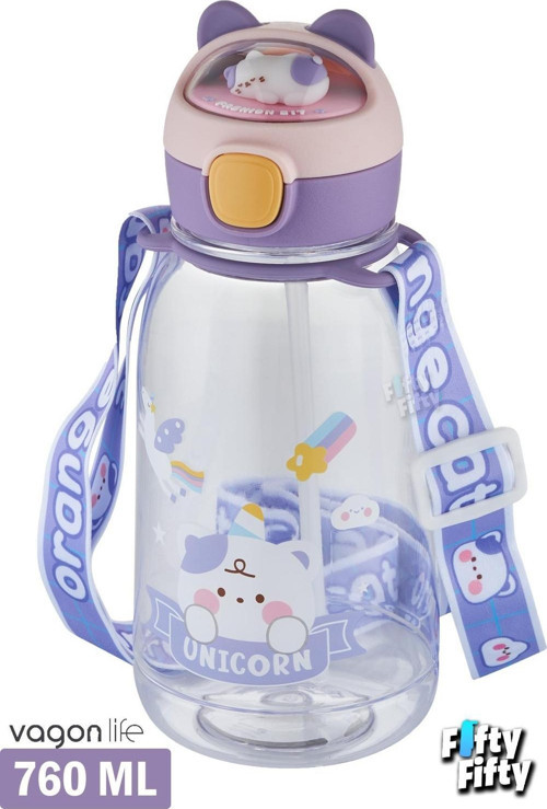 Pipetli 760 ML Boyun Askılı Çocuk Su Matarası 3D Hayvan Figürlü-FFVGN2021-760ML