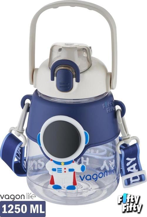 Silikon Pipetli 1250 ML Büyük Boy Askılı Ve Kulplu Su Matarası -Çıkartma Hediyeli-FFVGN6276-1250ML