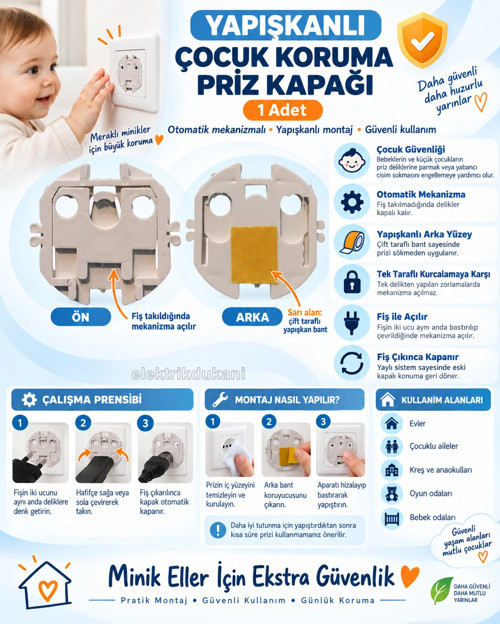Yapışkanlı Çocuk Koruma Priz Kapağı Priz Çocuk Emniyeti Aparatı