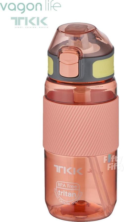 TKK 500 ML Kalın Isırılamaz Pipetli Bpa İçermeyen Taşıma Kulplu Tritan Su Matarası FFTKK1003-500ML