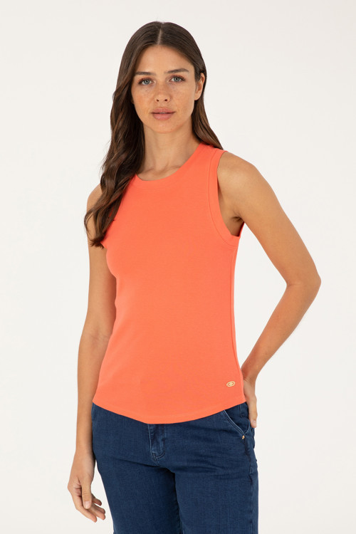 Kadın Nar Çiçeği Bisiklet Yaka Kolsuz Basic Tişört50280072-VR039