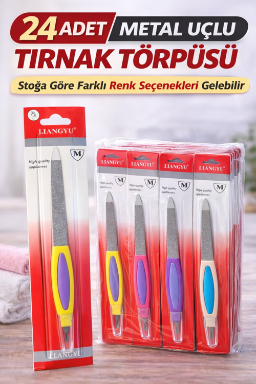 24 Adet Metal Uçlu Tırnak Törpüsü Blister Ambalajlı Profesyonel Manikür Törpüsü Seti