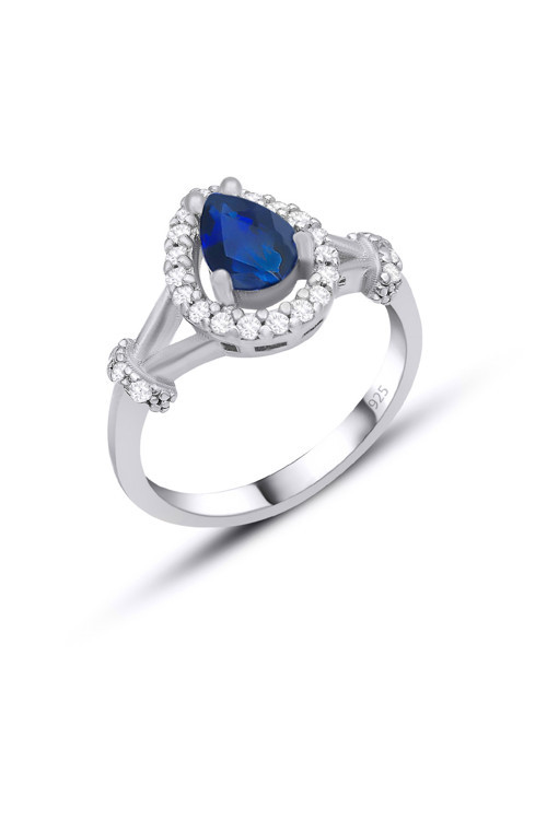 Safir Taşlı Gümüş Yüzük Damla Model 925 Ayar Kadın Yüzük ST153