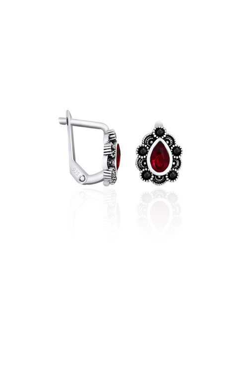 Kök Yakut Taşlı Gümüş Küpe Gümüş Markazit Küpe 925 Ayar ST088