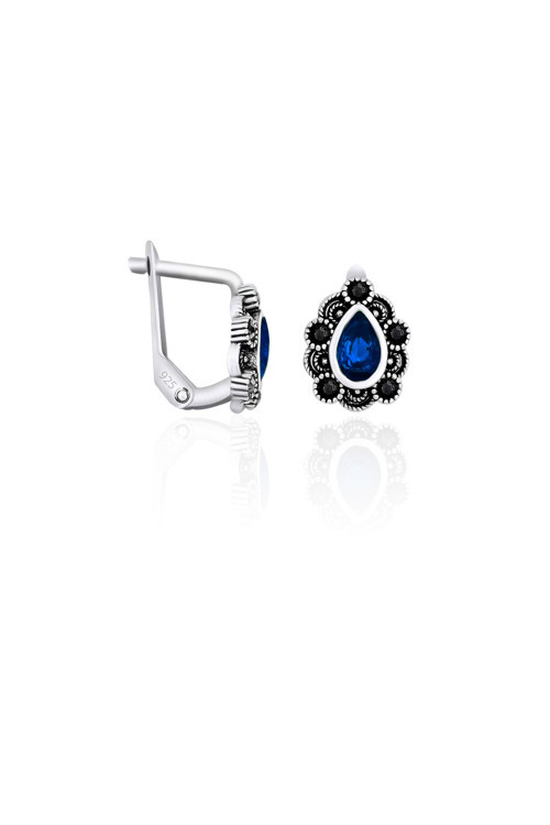 Safir Taşlı Gümüş Küpe Markazit Gümüş Küpe 925 Ayar ST089