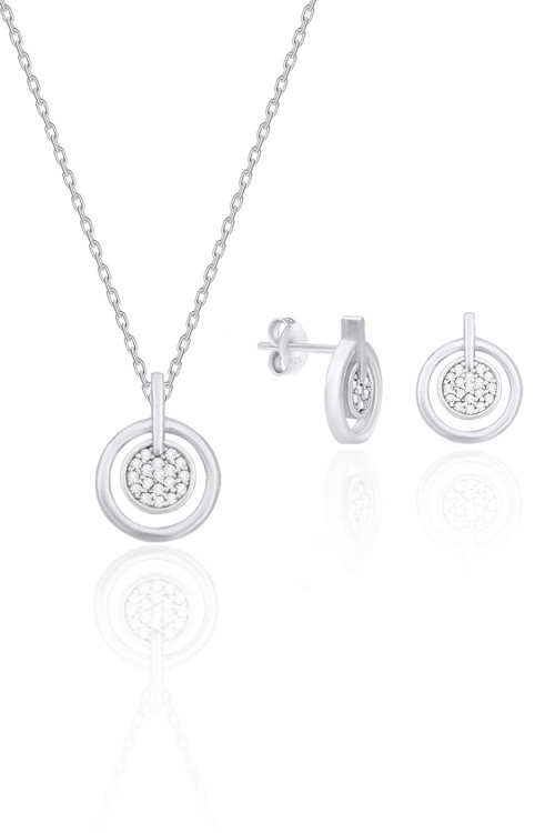 Halka Gümüş Kolye Zirkon Taşlı 925 Ayar Gümüş İkili Set ST140
