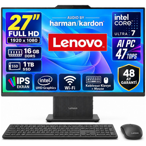 Ideacentre 27ILL11 Intel Core U7-256V 16GB 1tb 27'' Fhd Windows 11 Home Aı-Powered Aıo Bilgisayar Siyah F0JW0055TR Snert