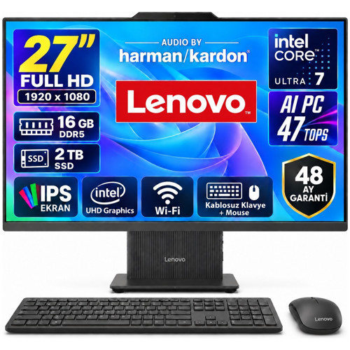 Ideacentre 27ILL11 Intel Core U7-256V 16GB 2tb 27'' Fhd Windows 11 Home Aı-Powered Aıo Bilgisayar Siyah F0JW0055TR Snert
