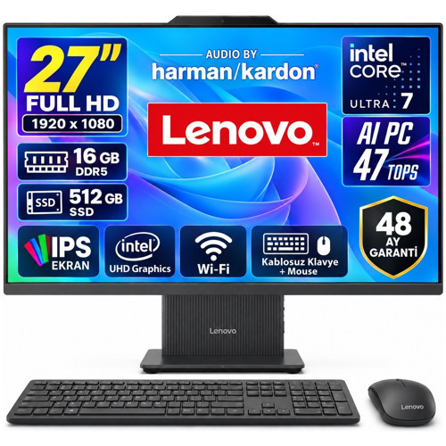Ideacentre 27ILL11 Intel Core U7-256V 16GB 512GB 27'' Fhd Windows 11 Home Aı-Powered Aıo Bilgisayar Siyah F0JW0055TR Sne