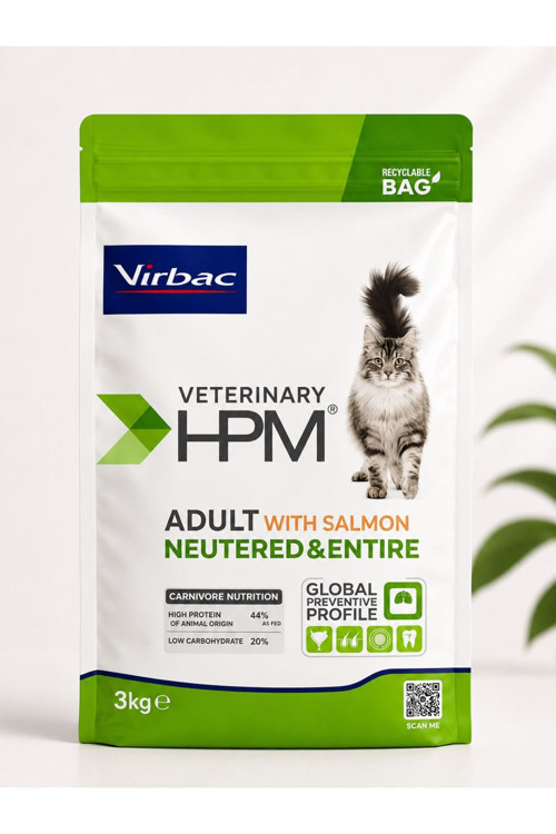 Veterinary HPM Cat Adult With Salmon Neutered & Entire Somonlu Kısırlaştırılmış Yetişkin Kedi Maması – 3 kg