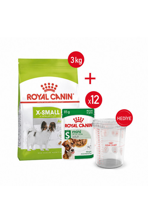 Xsmall Kuru Köpek Maması 3kg +Yaş Mama 12*85 g+ Ölçü Kabı