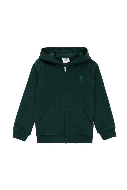 Erkek Çocuk Koyu Yeşil Basic Kapüşonlu Sweatshirt 50289144-VR079