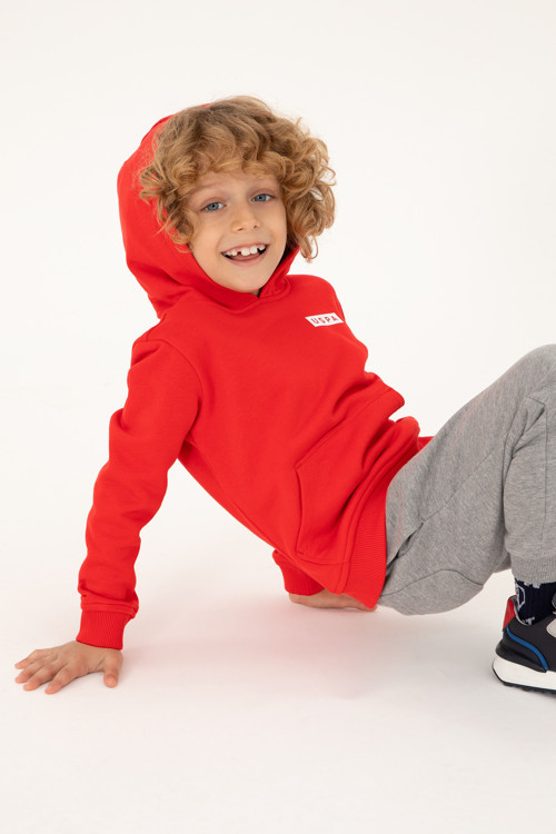 Erkek Çocuk Kırmızı Kapüşonlu Sweatshirt 50293566-VR030