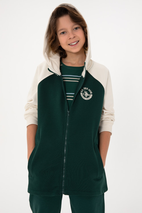 Erkek Çocuk Fermuarlı Kapüşonlu Koyu Yeşil Sweatshirt 50293498-VR079
